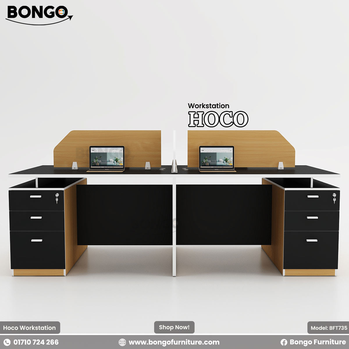 Black and Water Resistant Strong Laminated Board office workstation with drawers and a desk.