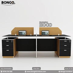 Black and Water Resistant Strong Laminated Board office workstation with drawers and a desk.