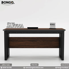 Bongo office desk Jaffna with Water Resistant Strong Laminated Board surface and black frame on a white background