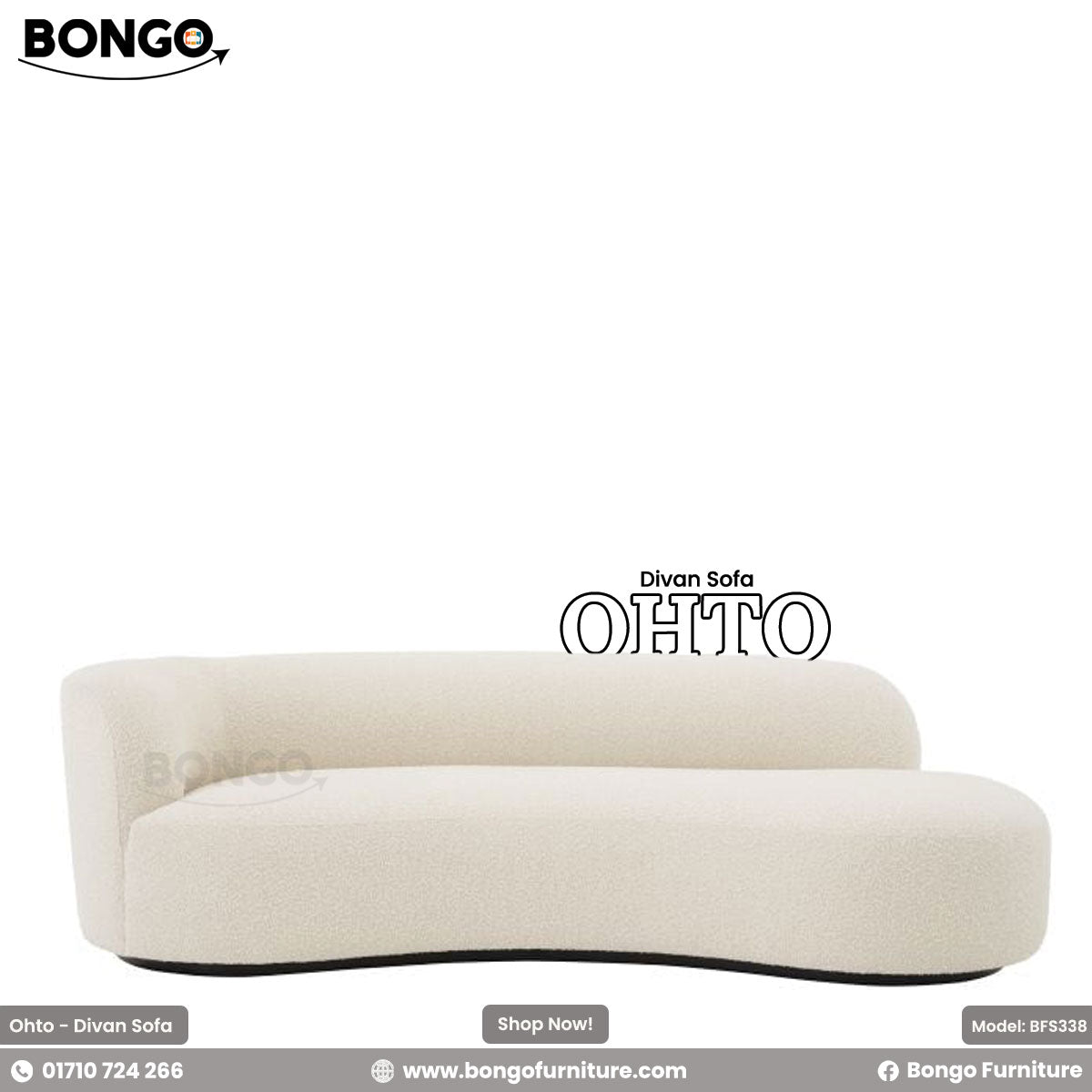 A white divan sofa with a minimalistic design, featuring a low back and a sleek, modern aesthetic.