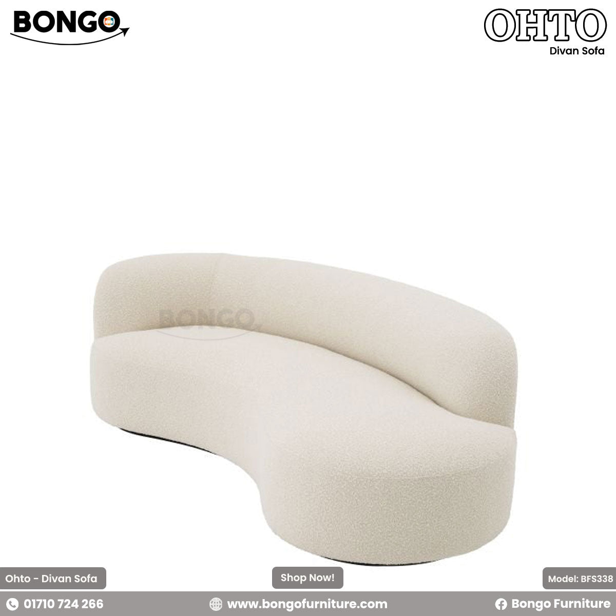 A white divan sofa with a minimalistic design, featuring a low back and a sleek, modern aesthetic.