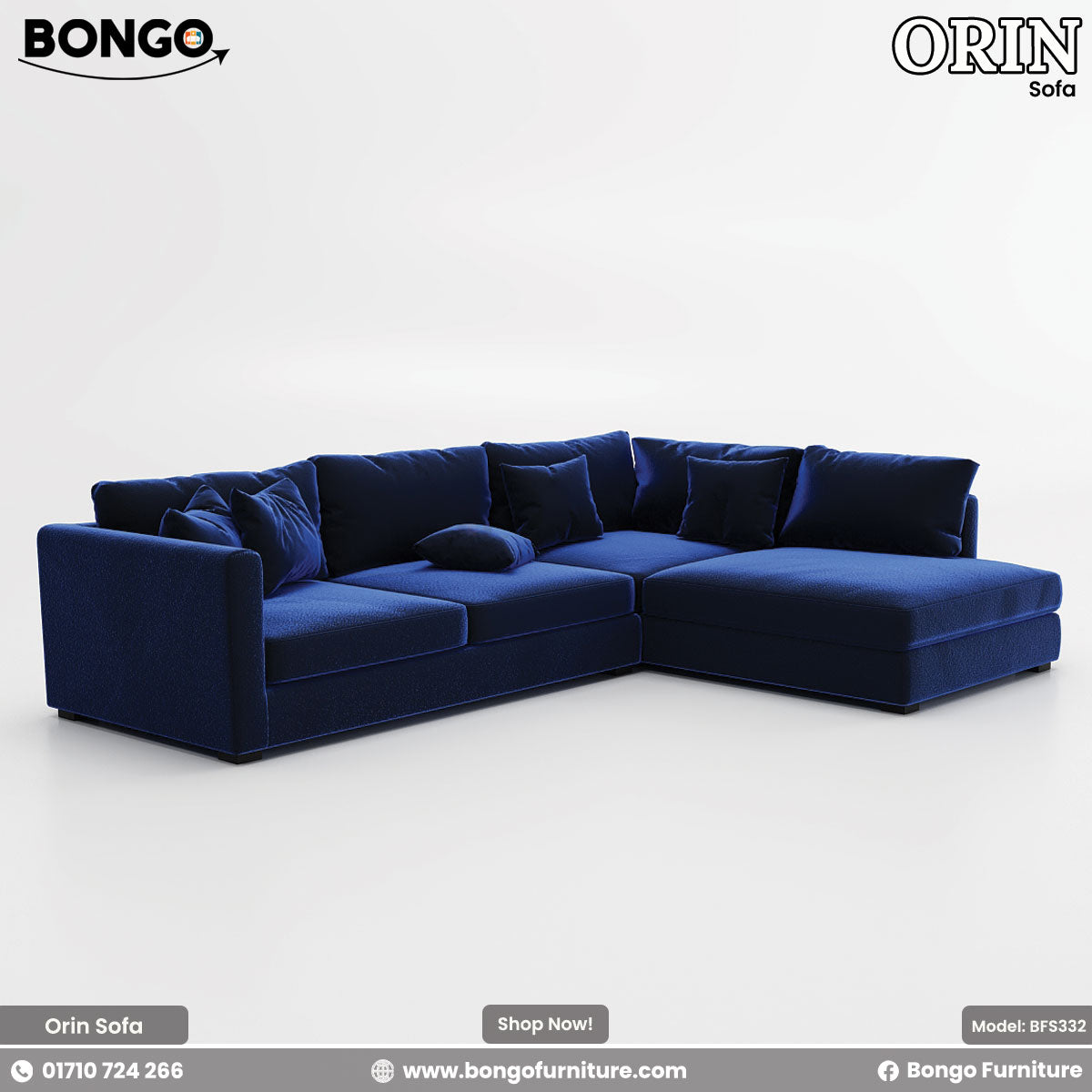 A modern L-shaped sectional sofa upholstered in a vibrant royal blue textured fabric. The low-profile sofa features slim track arms, a right-facing chaise lounge, and is topped with a generous number of plush, matching blue pillows for a relaxed style.