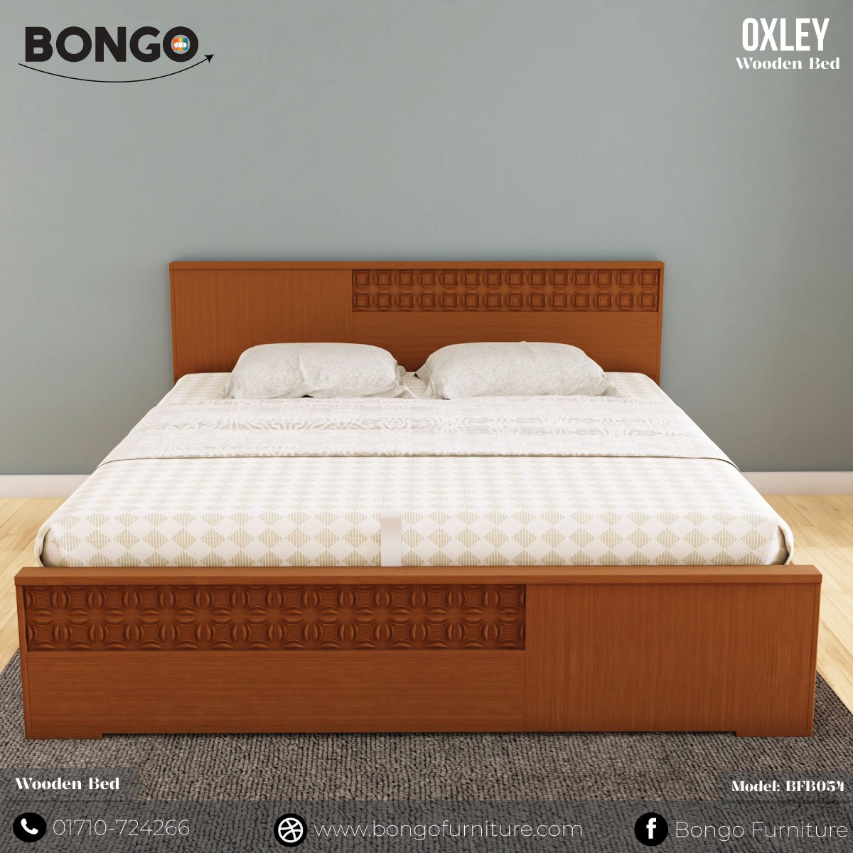 Oxley - Wooden Bed | BFB054 (Queen Size Bed)