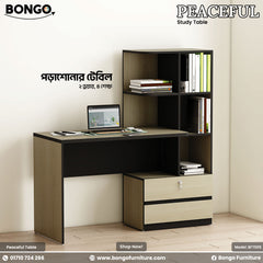 Bongo Furniture study table with shelves and a laptop on a white background