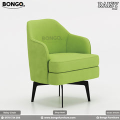 A red upholstered Raisy chair with heavy-duty mild steel legs and plush cushioning, designed for dining or restaurant settings.