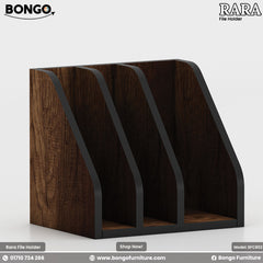 A beige and black Rara file holder with multiple compartments, made from laminated board with PVC edging.