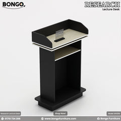 Black and beige lecture desk with Bongo Furniture branding on a white background