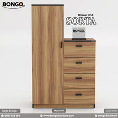 Red Oak - Black Edging drawer unit with Bongo branding on a white background