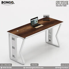 Water Resistant Strong Laminated Board desk with a laptop and books on a white background, featuring Bongo Furniture branding.