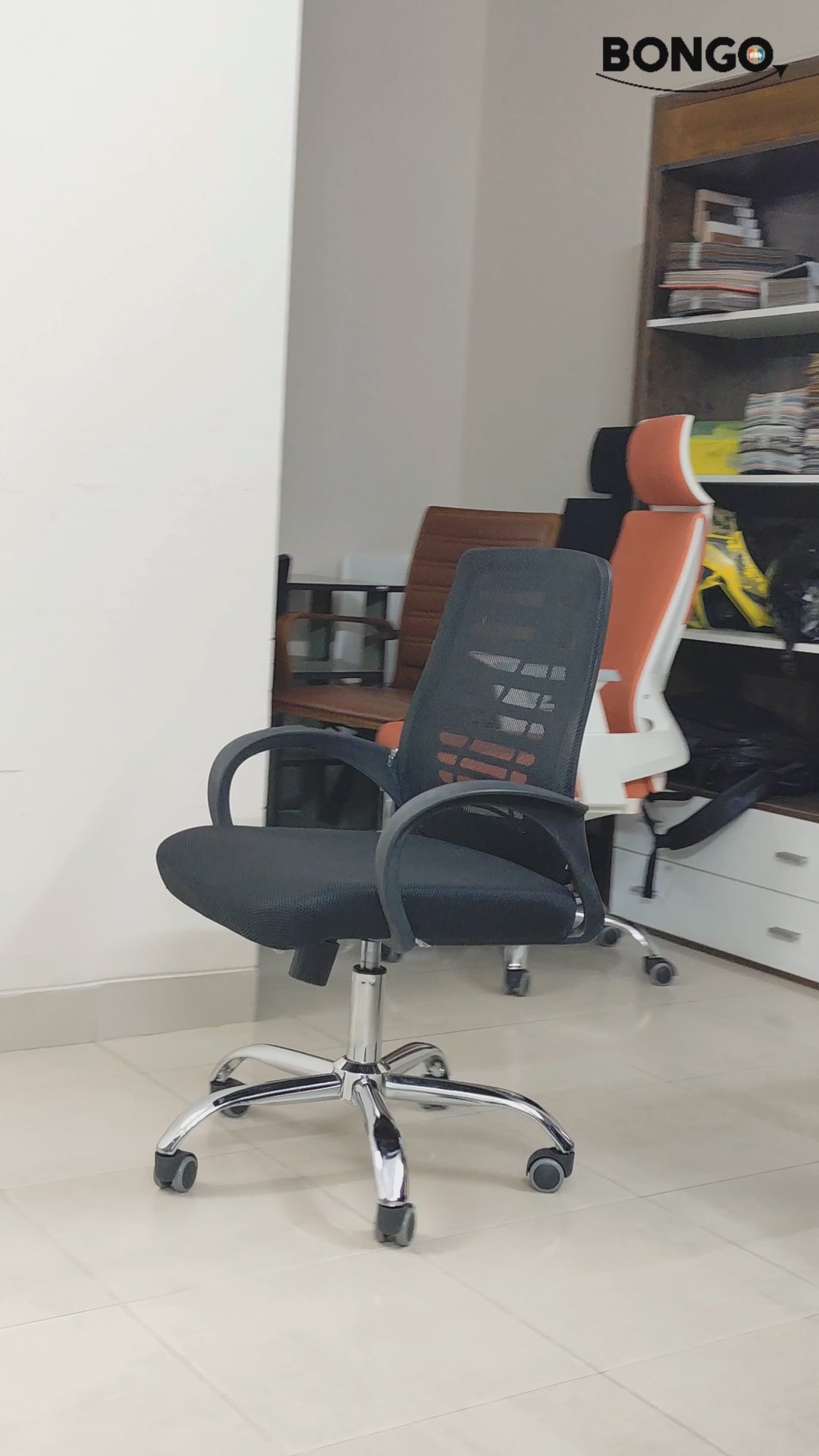 Bongo Furniture Swift Executive Chair Model BFS060 with black mesh back, adjustable height, and chrome base.