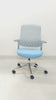 Bongo Furniture Orian Comfortable Chair model BFS071 with a blue fabric seat, white flexible backrest, and matching white nylon base.